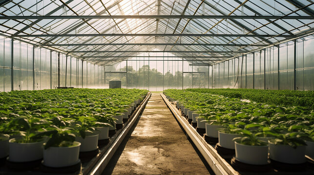 green crop in modern greenhouse