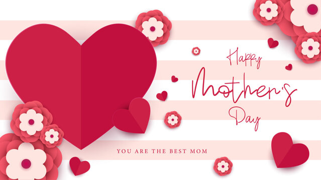 Red and white happy mother's day abstract background vector. Luxury minimal style. Happy mothers day event poster for greeting design template and mother's day celebration