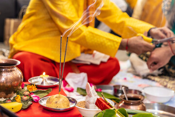 Obraz na płótnie Canvas Indian Hindu wedding ceremony ritual items 