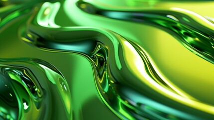 Abstract fluid 3D render holographic iridescent neon curved wave in motion green background. Gradient design element for banners, backgrounds, wallpapers, and covers.
