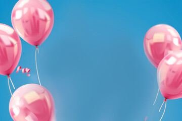 Pink balloons frame with copy space for text. Happy birtday anniversary celebration concept.