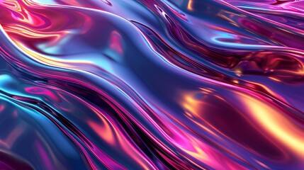 Abstract fluid 3D render holographic iridescent neon curved wave in motion violet background. Gradient design element for banners, backgrounds, wallpapers, and covers. - obrazy, fototapety, plakaty