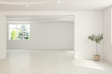 White empty room. Scandinavian interior design. 3D illustration