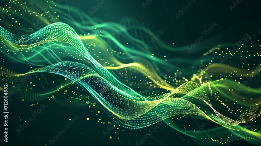 Poster abstract green background poster with dynamic waves. technology network vector illustration.