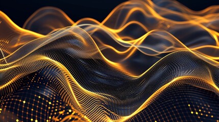 Abstract gold background poster with dynamic waves. Technology network vector illustration.