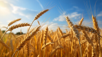 photo of wheat spikelets in field witch clear blue sky