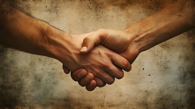 Portrait of shaking hands on textured background, background image, generative AI