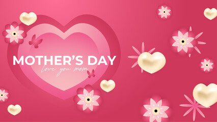 Pink and yellow vector happy mothers day with love. Happy mothers day event poster for greeting design template and mother's day celebration