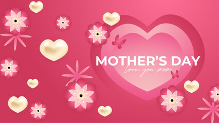 Pink and yellow vector happy mother's day background design with heart. Happy mothers day event poster for greeting design template and mother's day celebration