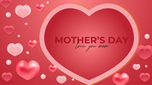 Pink red and white vector happy mother's day background design with heart. Happy mothers day event poster for greeting design template and mother's day celebration