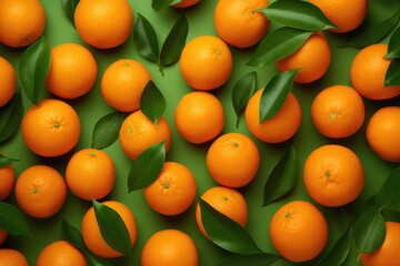 Tangerines on colored background. Overhead view.