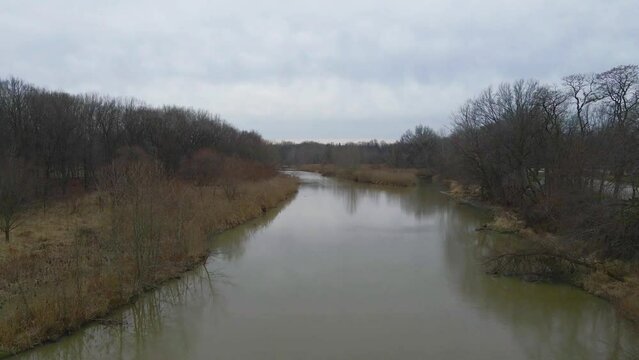 Berea, Ohio Metroparks waterway with fork split.