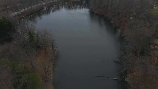 Berea Ohio Metroparks, Wallace lake in the winter, flying over Wallace Lake heading South.
