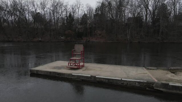 Berea Ohio Metroparks, Wallace lake in the winter with lifeguard chair.
