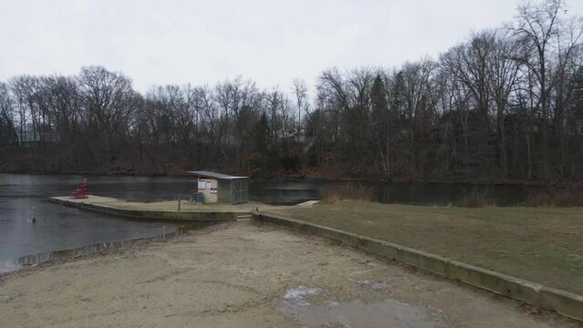 Berea, Ohio Wallace lake fly by lifeguard chair and up in the air.