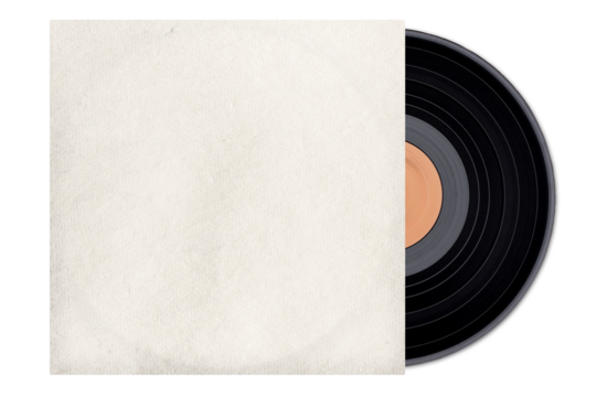 Old vinyl record on white background, png