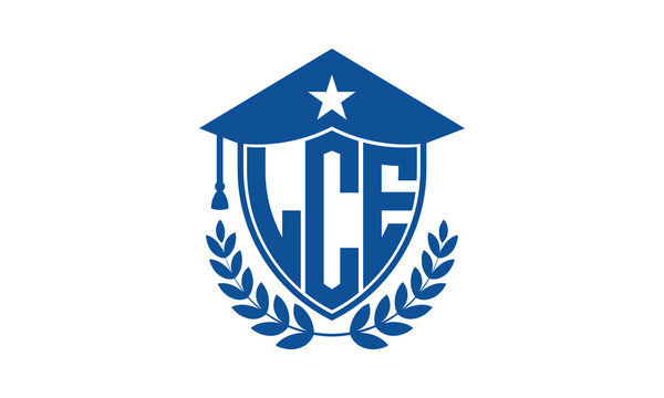 LCE three letter iconic academic logo design vector template. monogram, abstract, school, college, university, graduation cap symbol logo, shield, model, institute, educational, coaching canter, tech