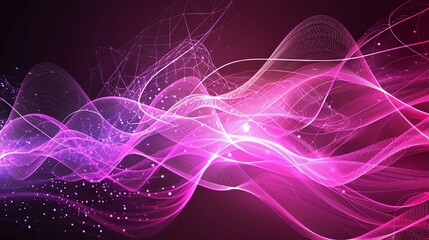 Abstract magenta background poster with dynamic waves. Technology network vector illustration.