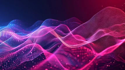 Rolgordijnen Abstract magenta background poster with dynamic waves. Technology network vector illustration. © Muhammad