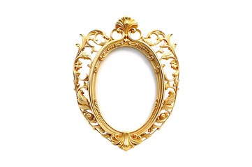 Antique gold photo frame isolated on a transparent PNG background