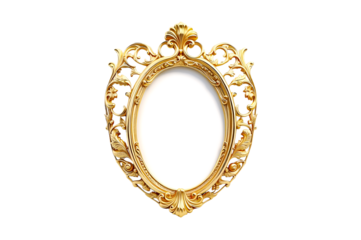 Antique gold photo frame isolated on a transparent PNG background