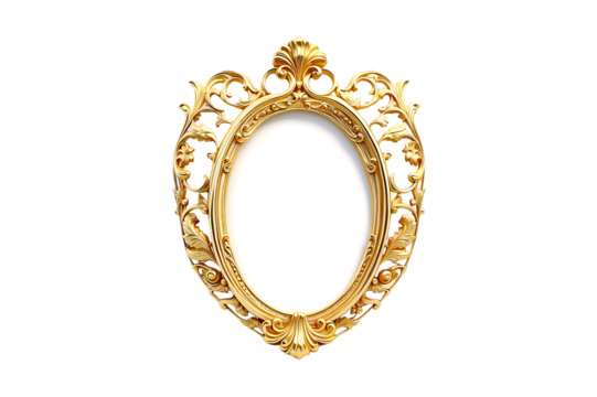 Antique gold photo frame isolated on a transparent PNG background