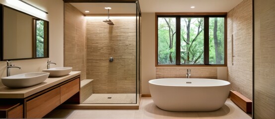 Fototapeta na wymiar Luxury hotel spacious bathroom interior design. Generative AI technology.