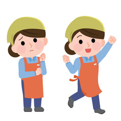 困った顔のパートの女性 笑顔のパートの女性　全身 　イラスト