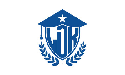 LDK three letter iconic academic logo design vector template. monogram, abstract, school, college, university, graduation cap symbol logo, shield, model, institute, educational, coaching canter, tech
