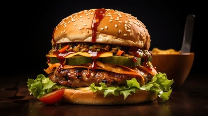 a closeup shot of a double cheese burger 