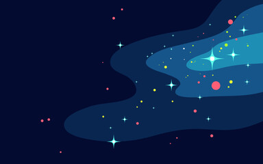 Vector space background . Cute flat style template with Stars in Outer space