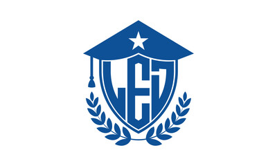 LED three letter iconic academic logo design vector template. monogram, abstract, school, college, university, graduation cap symbol logo, shield, model, institute, educational, coaching canter, tech