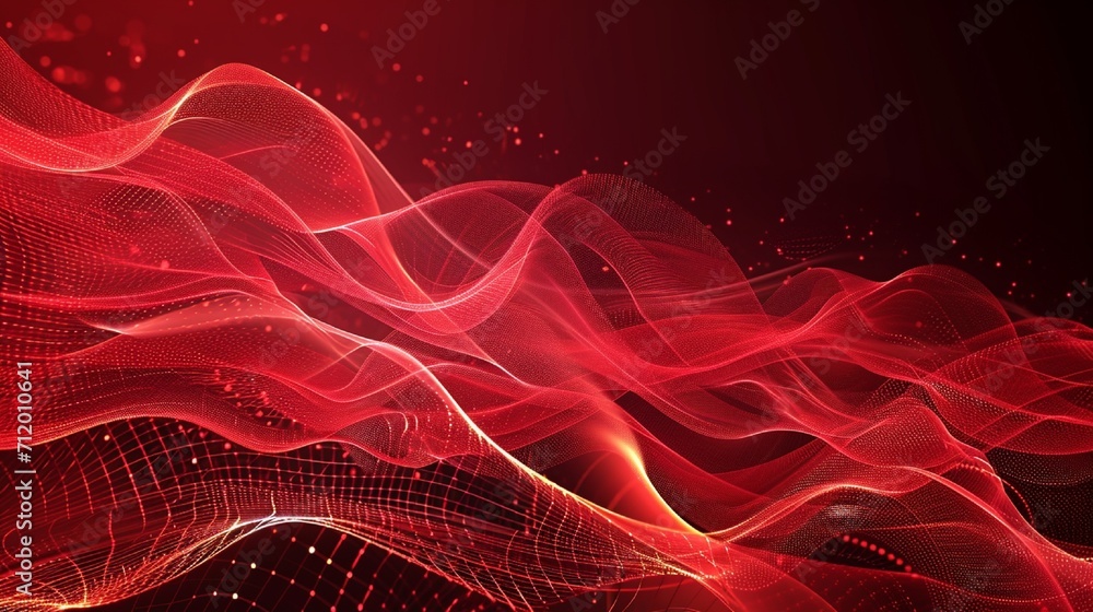 Poster abstract red background poster with dynamic waves. technology network vector illustration.
