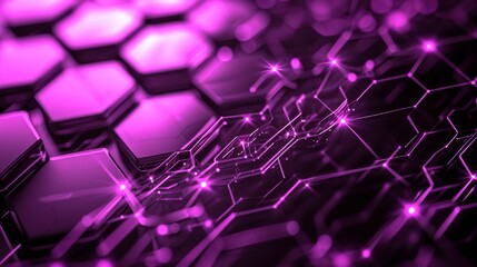 Abstract purple technology hexagonal background.