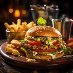spicy chicken burger with fries