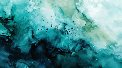 Abstract watercolor paint background by deep teal color black and green with liquid fluid texture for backdrop. - obrazy, fototapety, plakaty