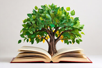 Celebrate International Literacy Day. A vibrant concept with a tree adorned with colorful books as leaves. Promote education, knowledge, and literacy on a white background. - obrazy, fototapety, plakaty