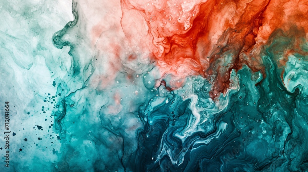 Poster abstract watercolor paint background by deep teal color red and green with liquid fluid texture for 