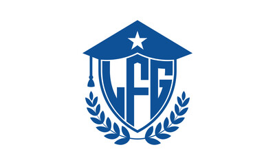 LFG three letter iconic academic logo design vector template. monogram, abstract, school, college, university, graduation cap symbol logo, shield, model, institute, educational, coaching canter, tech