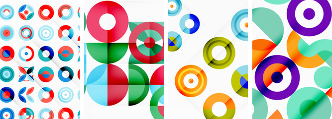 Circles and rings geometric backgrounds. Posters for wallpaper, business card, cover, poster, banner, brochure, header, website