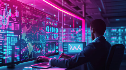 Obraz premium Tech Professional at Advanced Data Monitoring Setup 
