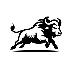 Dynamic Vector Logo Featuring a Charging Bull. Powerful Symbol of Strength and Resilience for Corporate Branding, Financial Services, and Marketing. Striking and Versatile logo on a white Background.