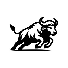 Dynamic Vector Logo Featuring a Charging Bull. Powerful Symbol of Strength and Resilience for Corporate Branding, Financial Services, and Marketing. Striking and Versatile logo on a white Background.
