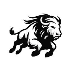 Dynamic Vector Logo Featuring a Charging Bull. Powerful Symbol of Strength and Resilience for Corporate Branding, Financial Services, and Marketing. Striking and Versatile logo on a white Background.