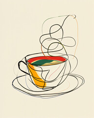 hot liquid in a cup, line illustration, minimalism