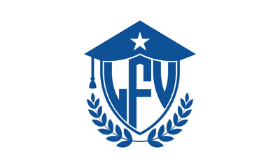 LFV three letter iconic academic logo design vector template. monogram, abstract, school, college, university, graduation cap symbol logo, shield, model, institute, educational, coaching canter, tech