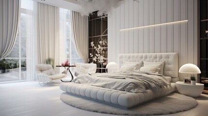 luxury bedroom with modern furniture with wall mockup generated by AI tool 
