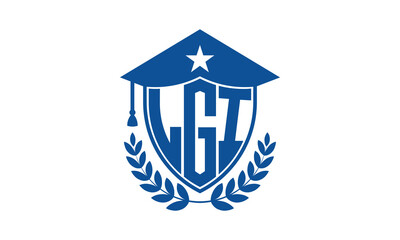 LGI three letter iconic academic logo design vector template. monogram, abstract, school, college, university, graduation cap symbol logo, shield, model, institute, educational, coaching canter, tech