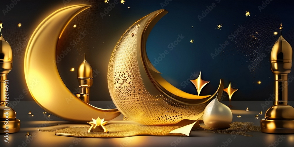 Wall mural Ramadan background design with moon, mosque, leant 