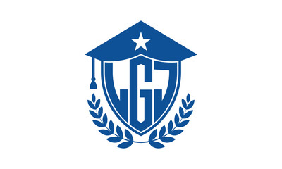 LGJ three letter iconic academic logo design vector template. monogram, abstract, school, college, university, graduation cap symbol logo, shield, model, institute, educational, coaching canter, tech